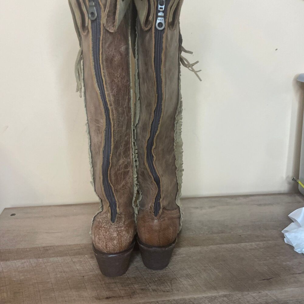 CORRAL VINTAGE Women’s Cowboy Cognac Deer High Knee Zip Boots Size 6.5 - Picture 3 of 9